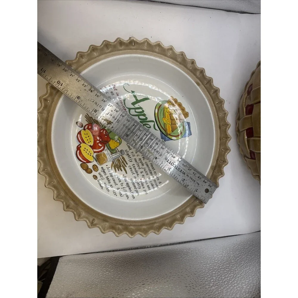 Ceramic Round Pie Dish with Lattice Lid and Apple Pie Recipe , Two-Piece Set